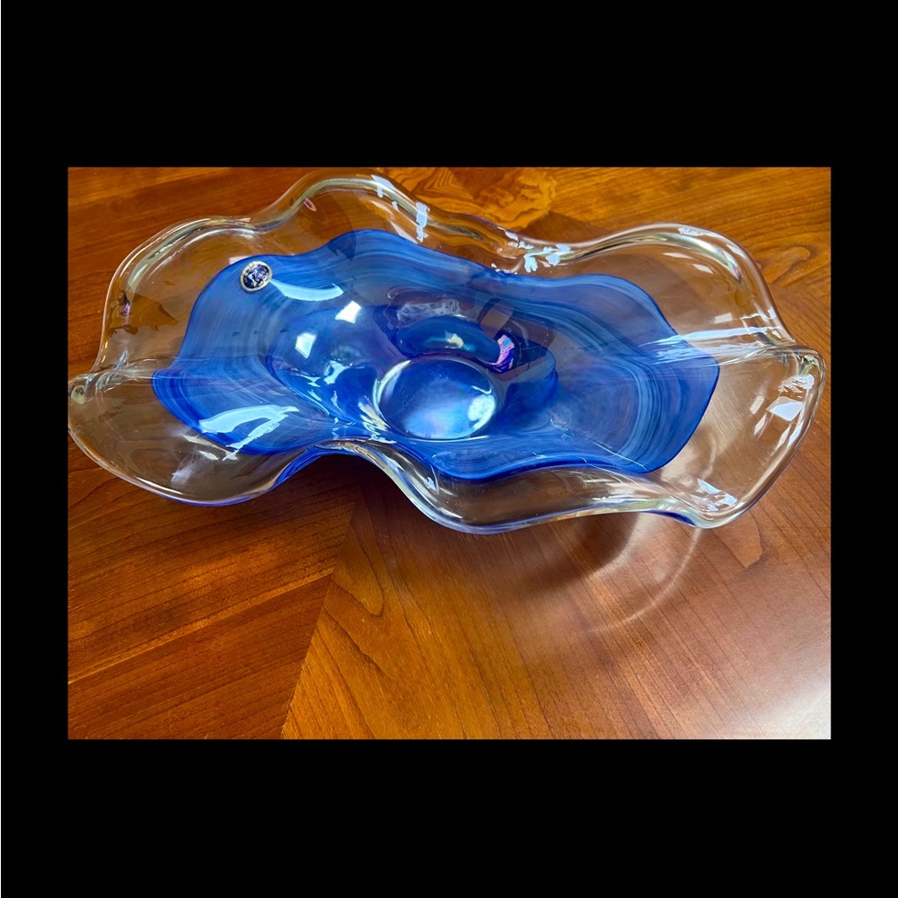 Murano Glass (Lavorazione) Cobalt Blue Dish from Italy - 17” x 9” x 3.5”